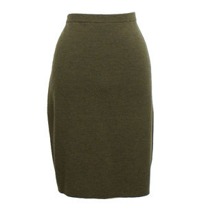 Green Merino Wool Rib Short Straight Skirt 2X